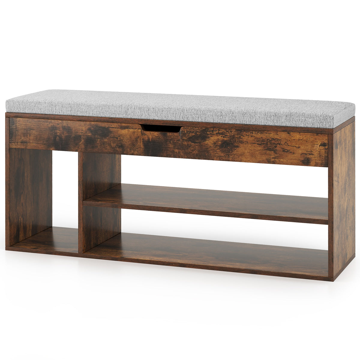 Padded Shoe Storage Bench with Hidden Compartment - Coffee