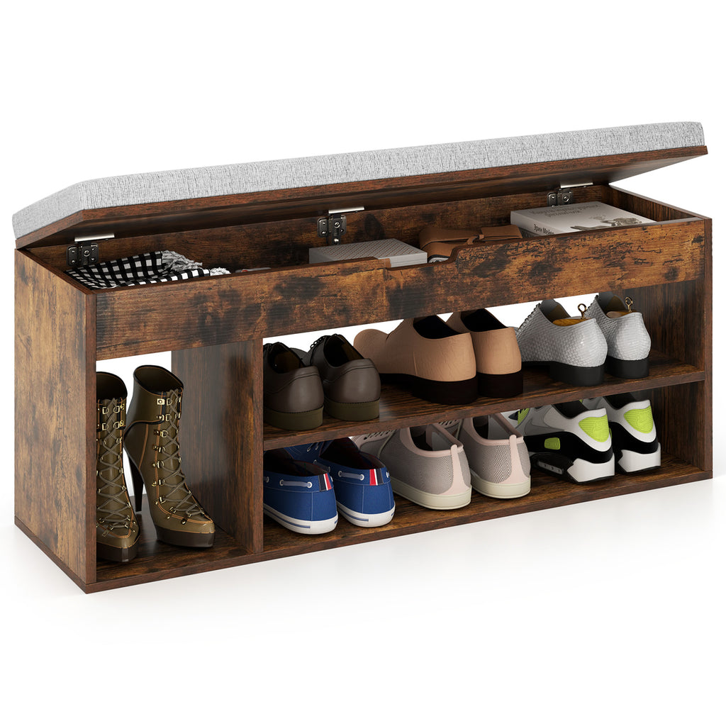Padded Shoe Storage Bench with Hidden Compartment - Coffee