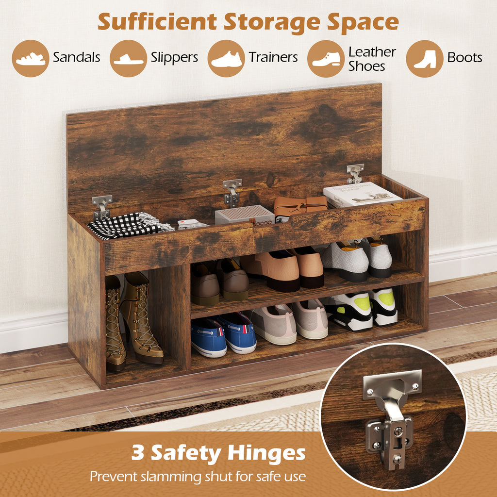 Padded Shoe Storage Bench with Hidden Compartment - Coffee