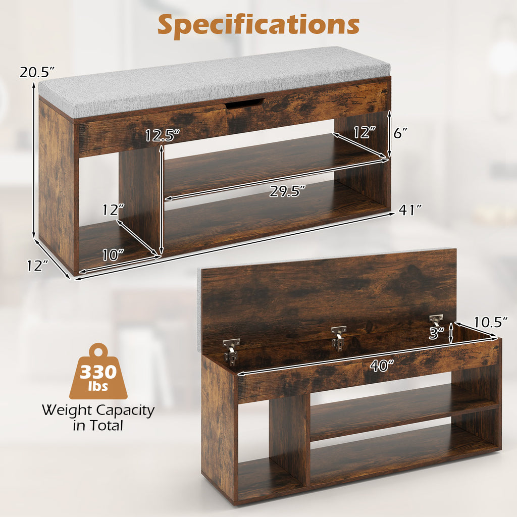 Padded Shoe Storage Bench with Hidden Compartment - Coffee
