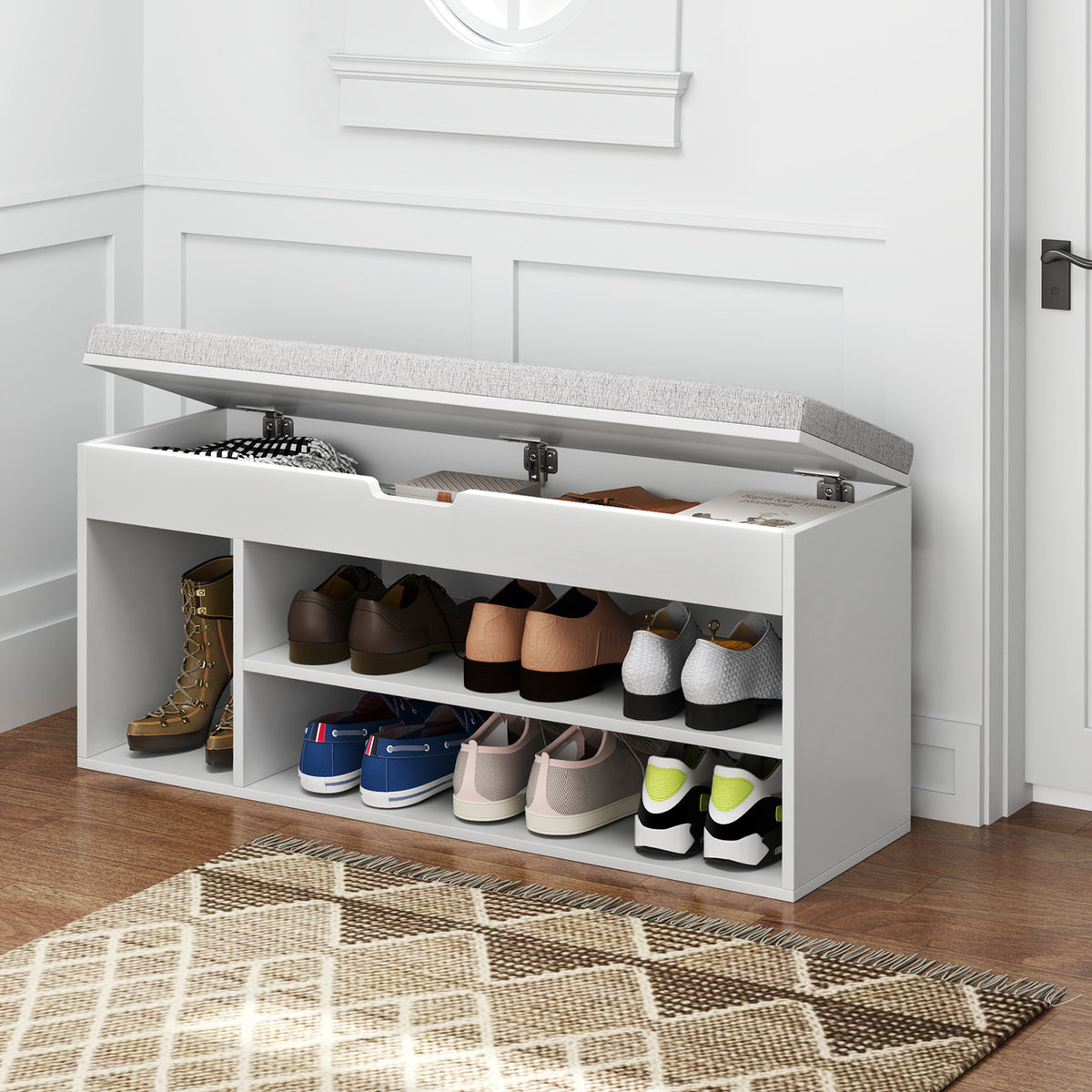 Padded Shoe Storage Bench with Hidden Compartment - Coffee