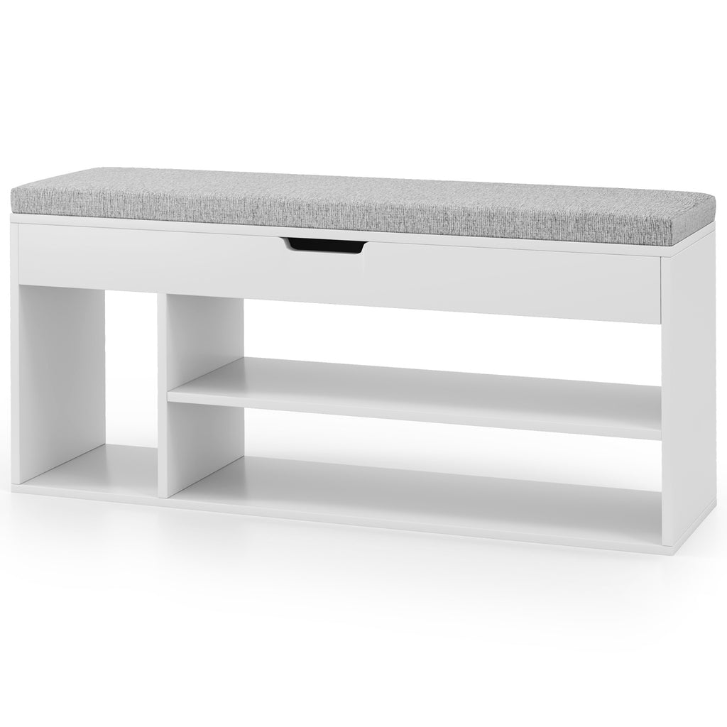 Shoe Storage Bench with Removable Cushion, White