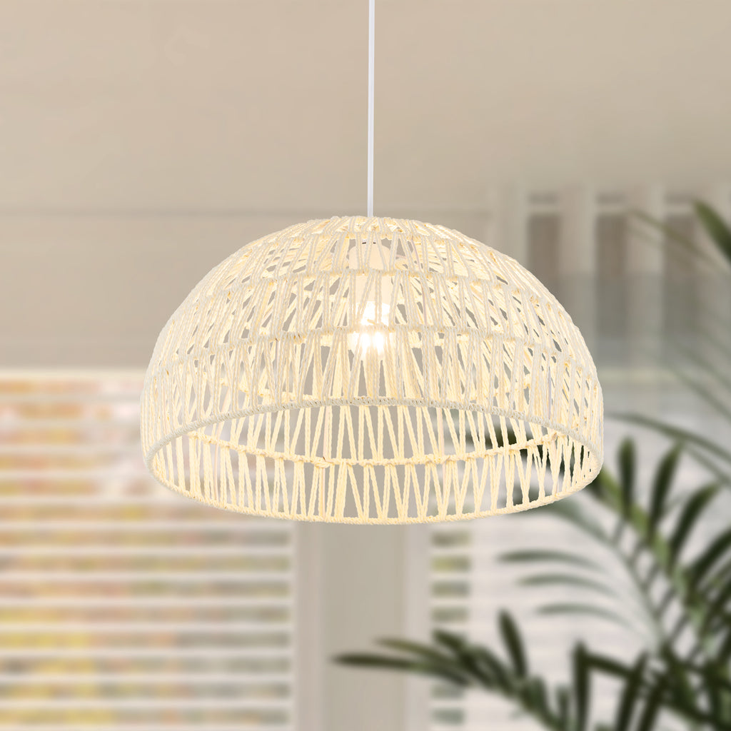 Farmhouse Rattan Pendant Light with Adjustable Rope - Half Round, Beige