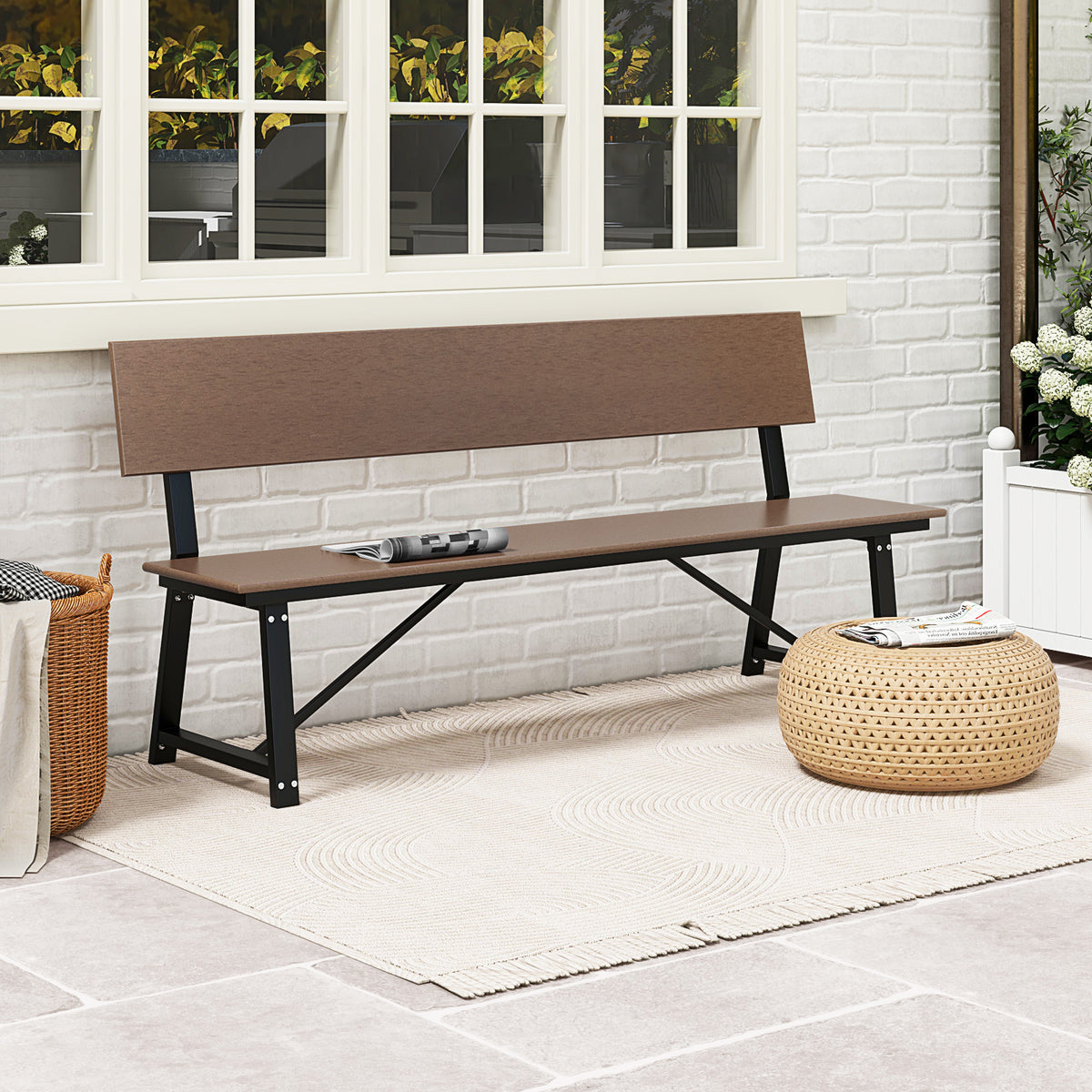 72 Inch Extra Long Bench with All-Weather HDPE Seat & Back for Yard