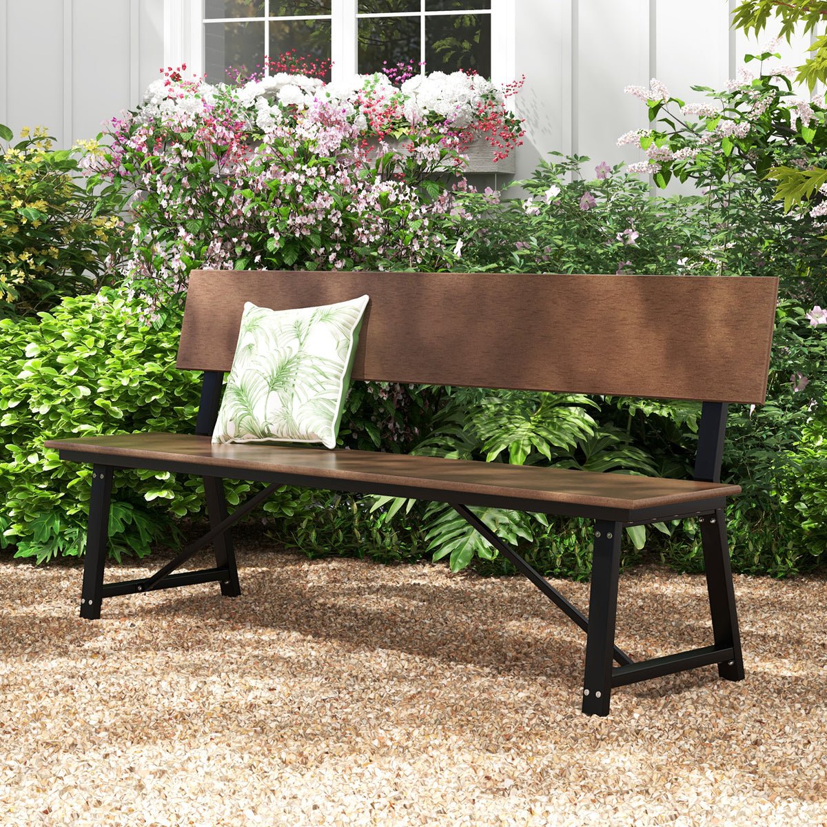 72 Inch Extra Long Bench with All-Weather HDPE Seat & Back for Yard
