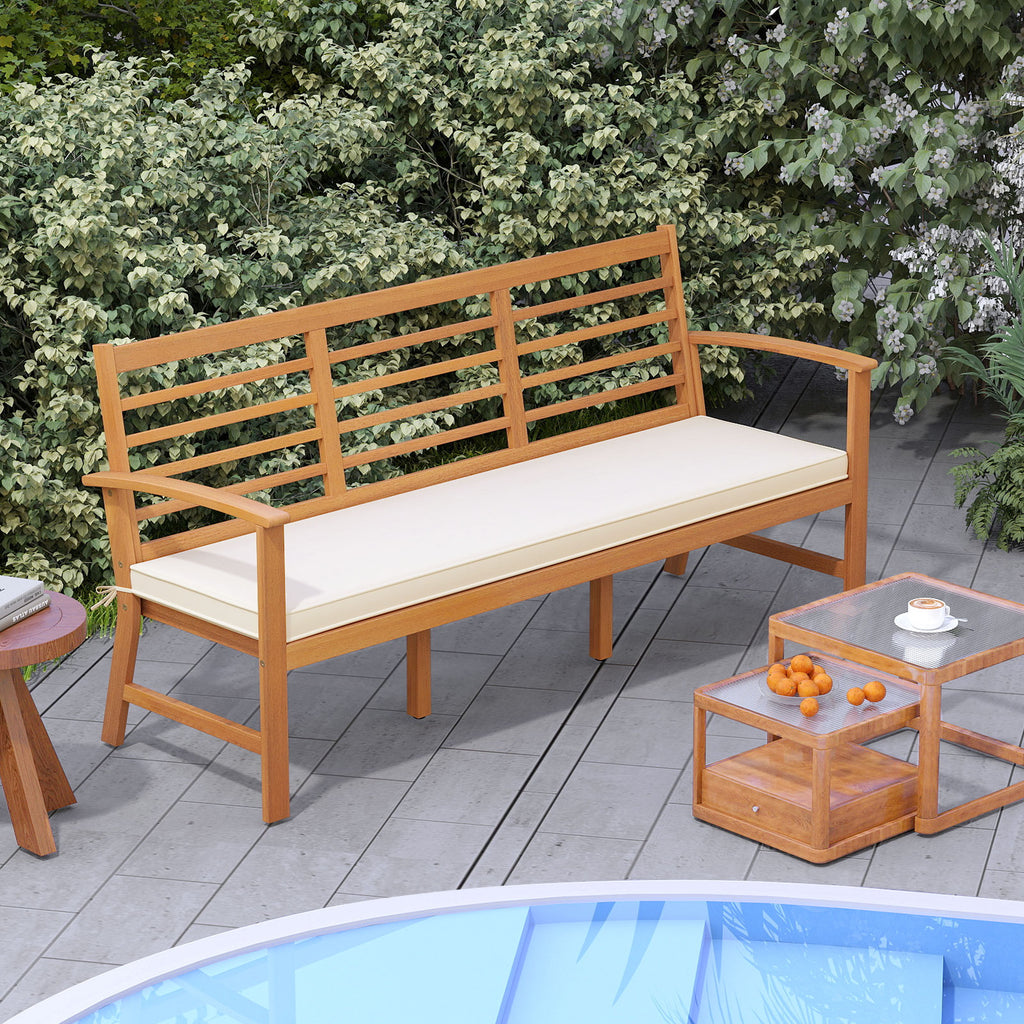 Patio 64 Inch Wood Bench with Seat Cushion and Slatted for Backyard