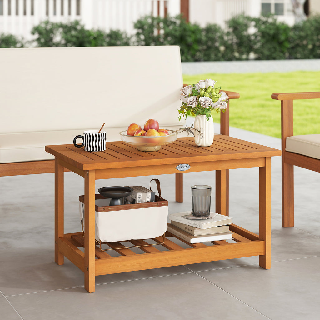 Acacia Wood Coffee Table 2-Tier Rectangular - 29.5 x 18 Inch