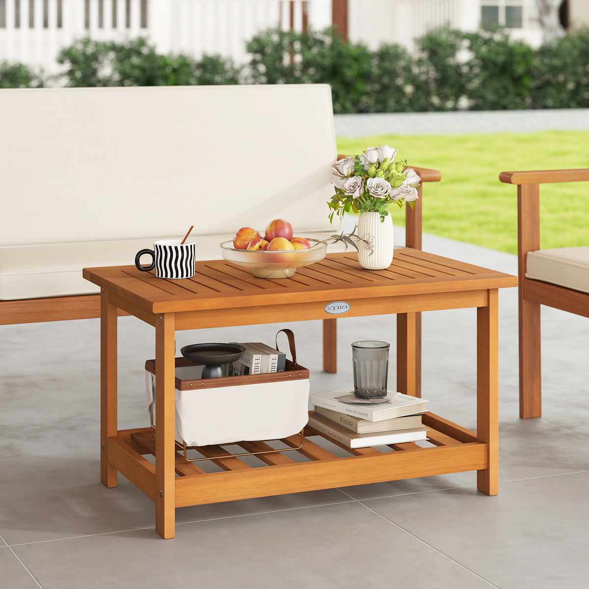 Acacia Wood Coffee Table 2-Tier Rectangular - 29.5 x 18 Inch