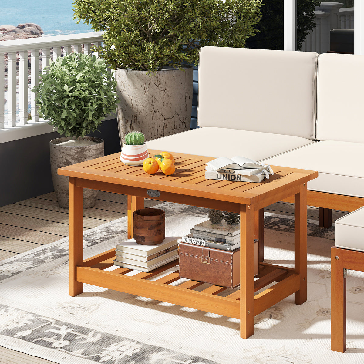 Acacia Wood Coffee Table 2-Tier Rectangular - 29.5 x 18 Inch