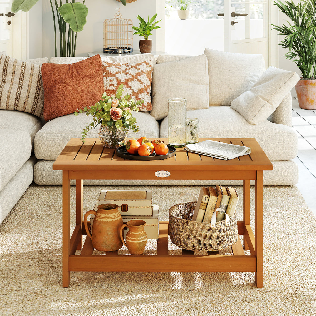 Acacia Wood Coffee Table 2-Tier Rectangular - 29.5 x 18 Inch