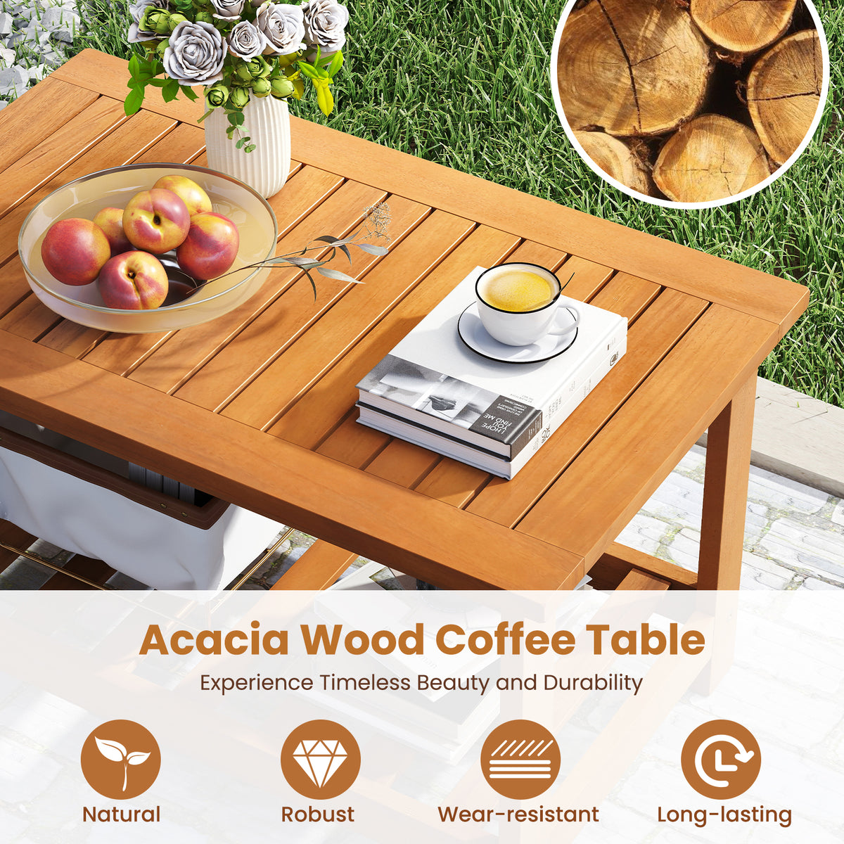Acacia Wood Coffee Table 2-Tier Rectangular - 29.5 x 18 Inch