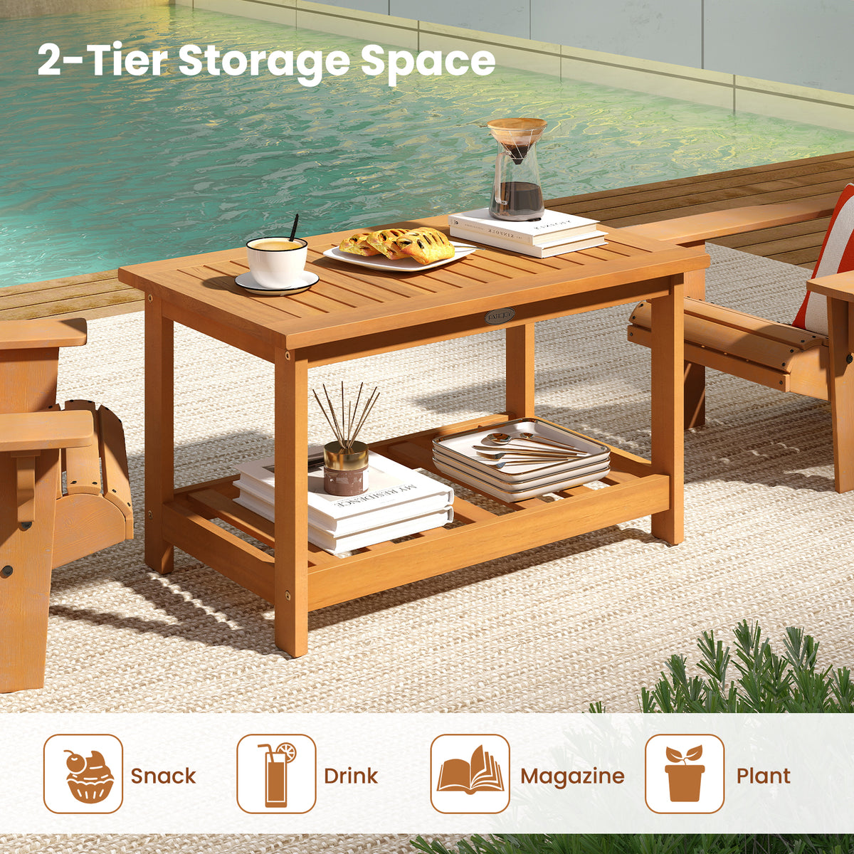 Acacia Wood Coffee Table 2-Tier Rectangular - 29.5 x 18 Inch