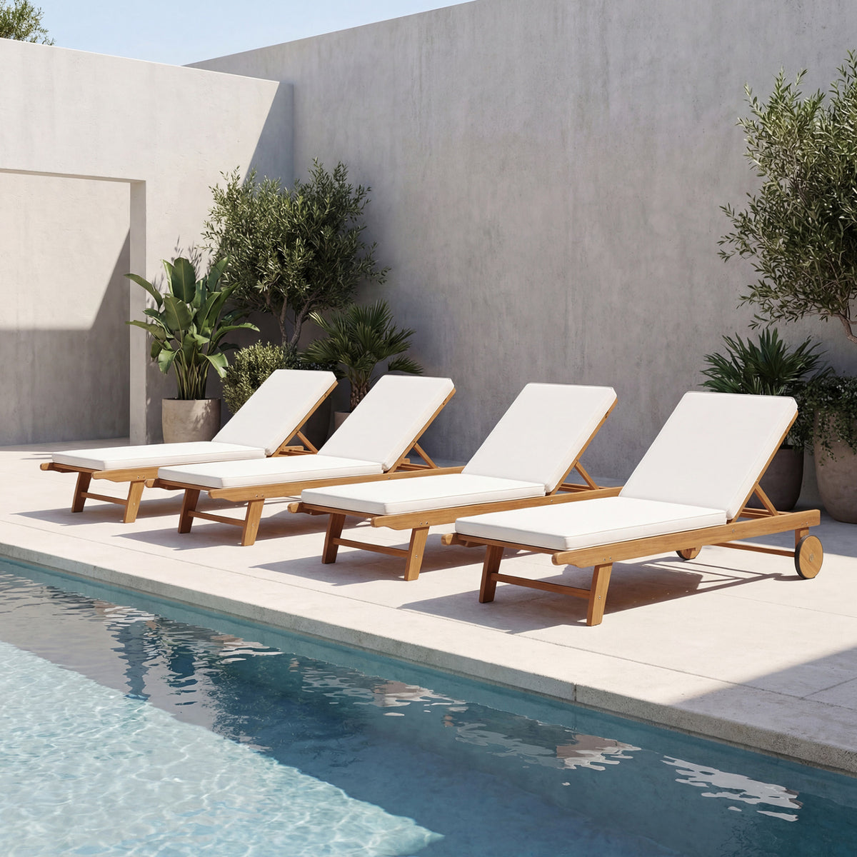 Patio Folding Eucalyptus Wood Chaise Lounge with 5-Level Adjustable