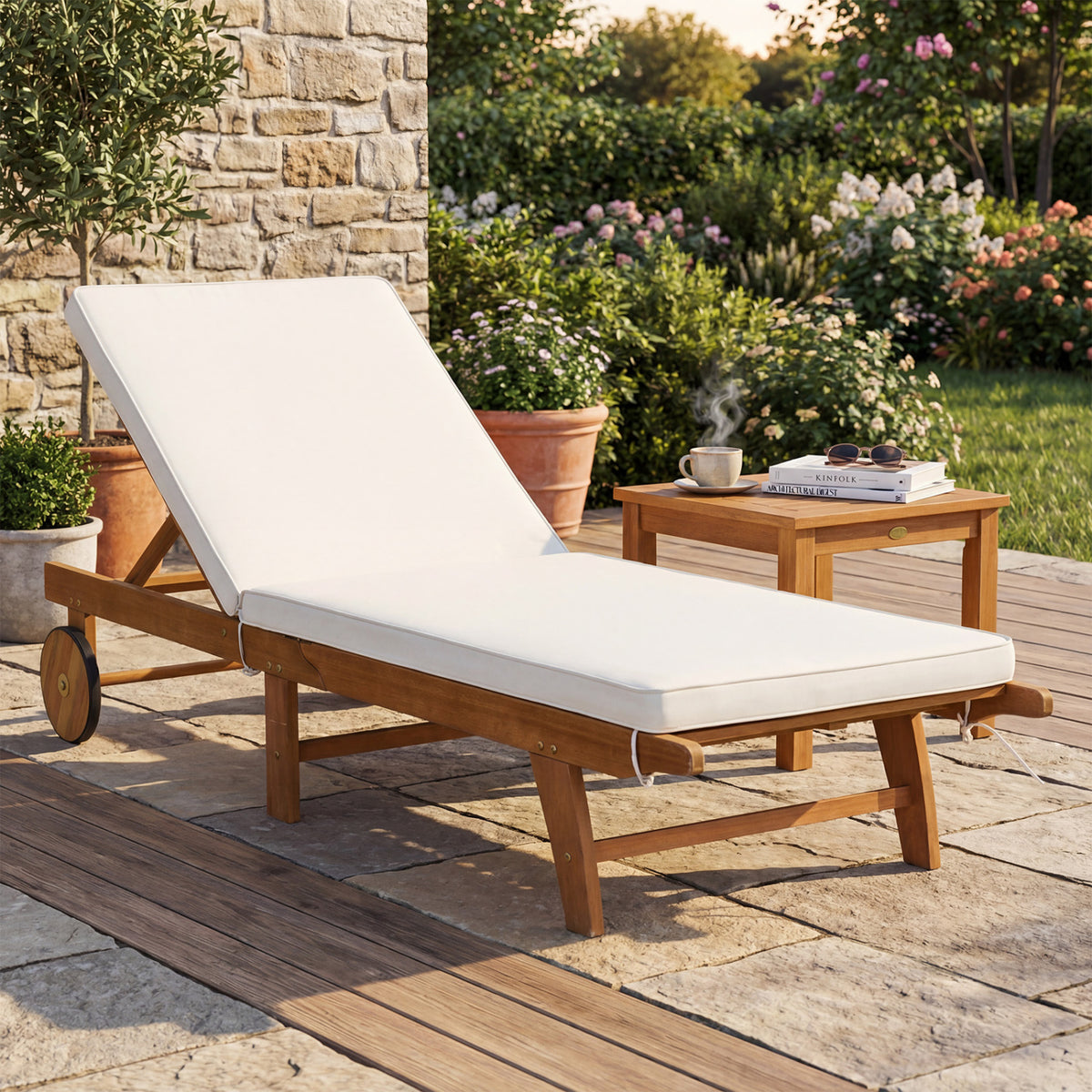 Patio Folding Eucalyptus Wood Chaise Lounge with 5-Level Adjustable