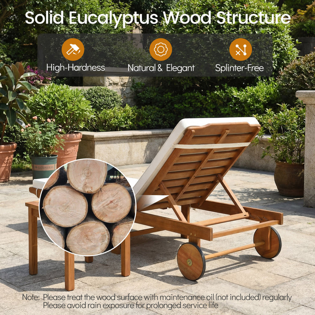 Patio Folding Eucalyptus Wood Chaise Lounge with 5-Level Adjustable