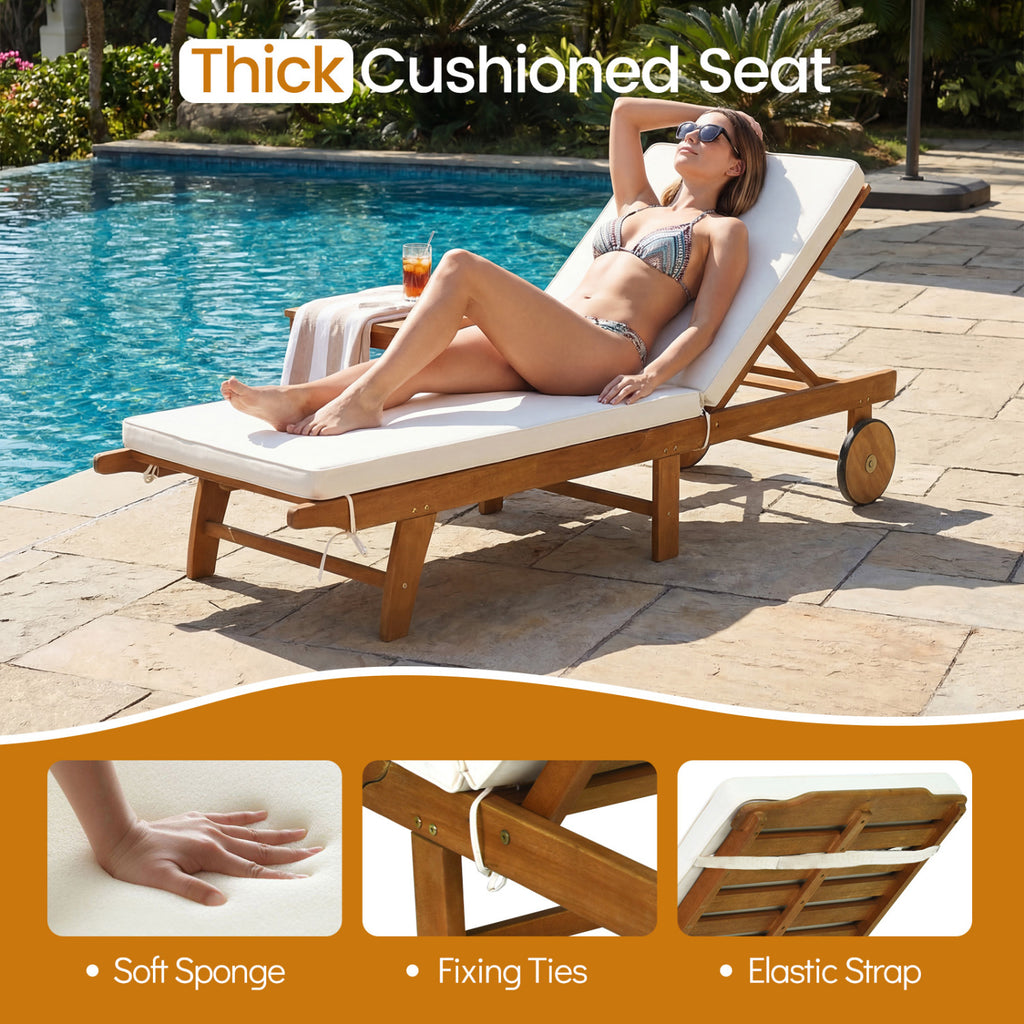 Patio Folding Eucalyptus Wood Chaise Lounge with 5-Level Adjustable
