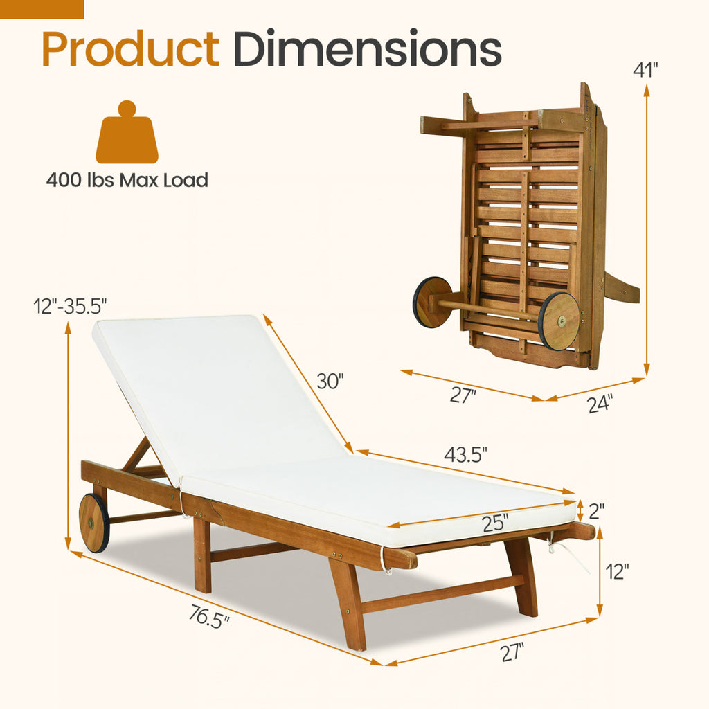 Patio Folding Eucalyptus Wood Chaise Lounge with 5-Level Adjustable
