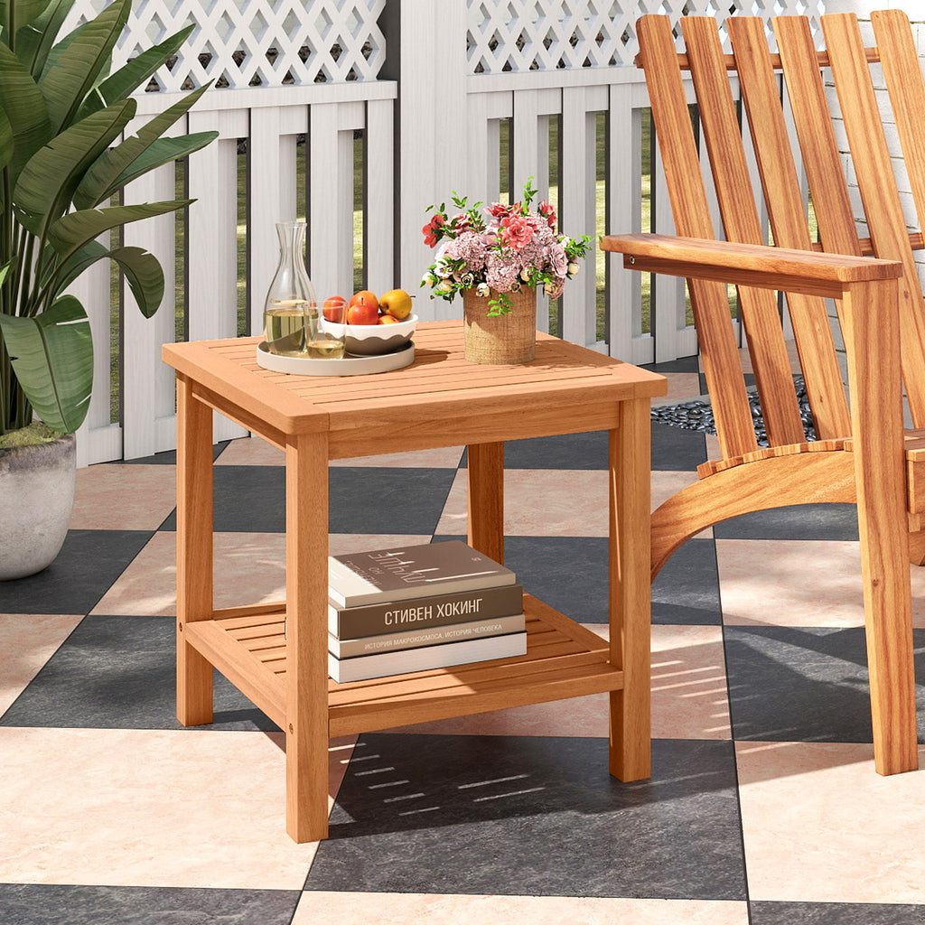 Acacia Wood Patio Side Table with Storage Shelf - Single