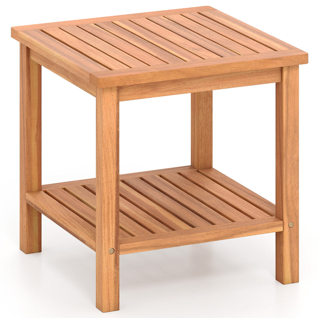 Acacia Wood Side Table Set of 2 with Storage Shelf