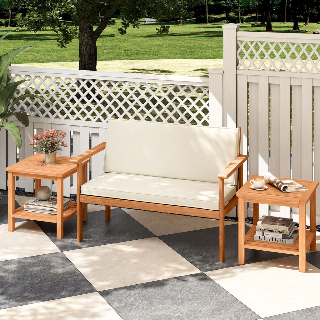 Acacia Wood Side Table Set of 2 with Storage Shelf