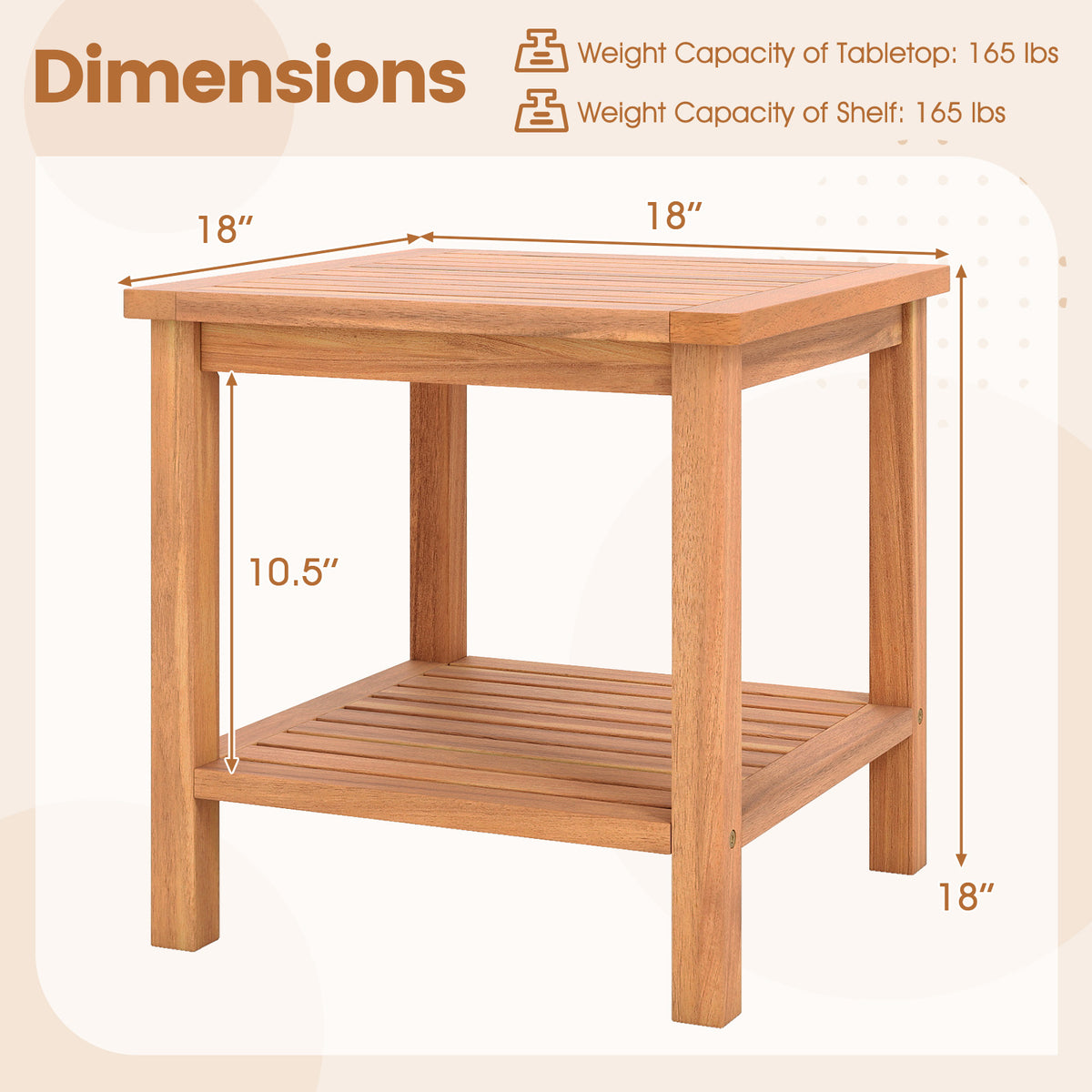 Acacia Wood Side Table Set of 2 with Storage Shelf