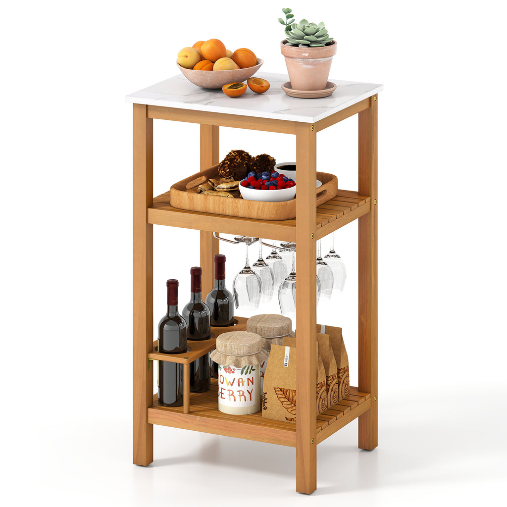 Patio Acacia Wood Storage Cabinet Buffet Bar Table