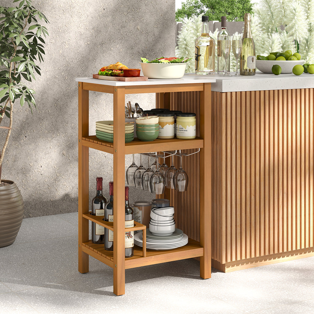 Patio Acacia Wood Storage Cabinet Buffet Bar Table
