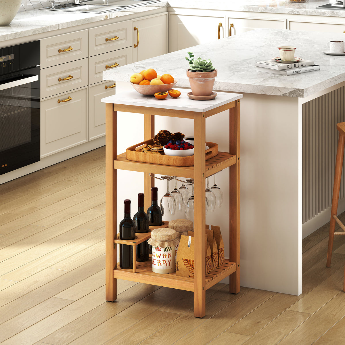 Patio Acacia Wood Storage Cabinet Buffet Bar Table