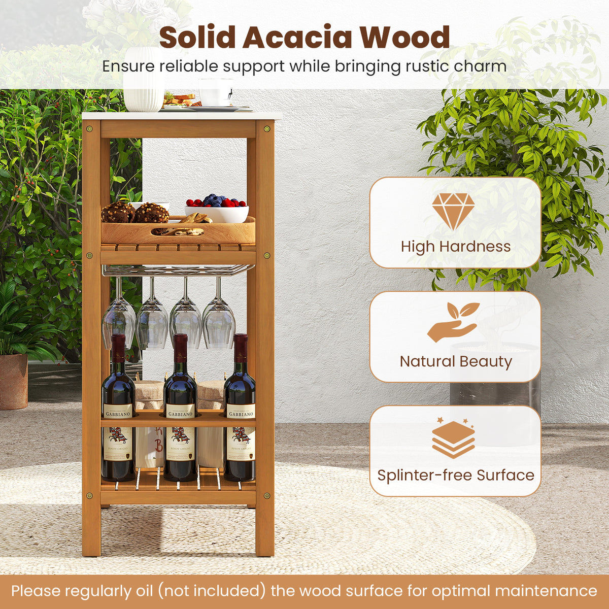 Patio Acacia Wood Storage Cabinet Buffet Bar Table