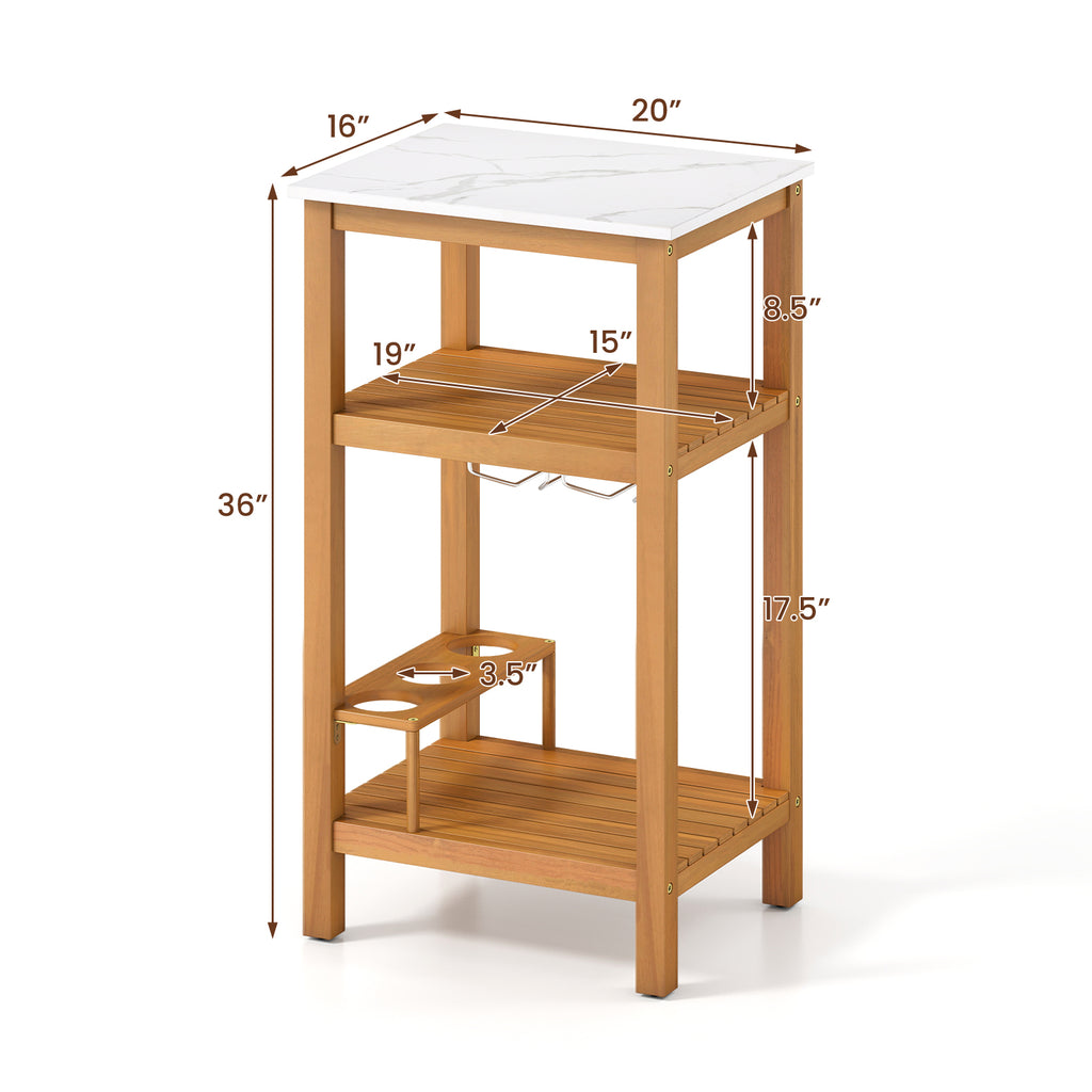 Patio Acacia Wood Storage Cabinet Buffet Bar Table