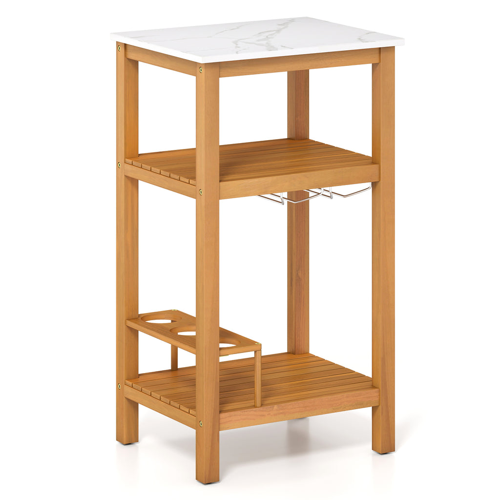 Patio Acacia Wood Storage Cabinet Buffet Bar Table