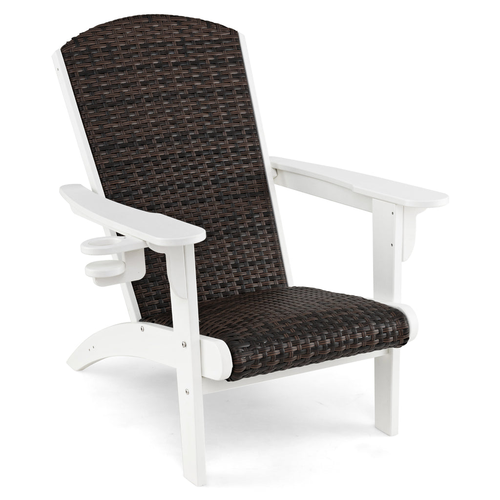 Patio Adirondack Chair with Rattan Padded Seat and Hidden Cupholder