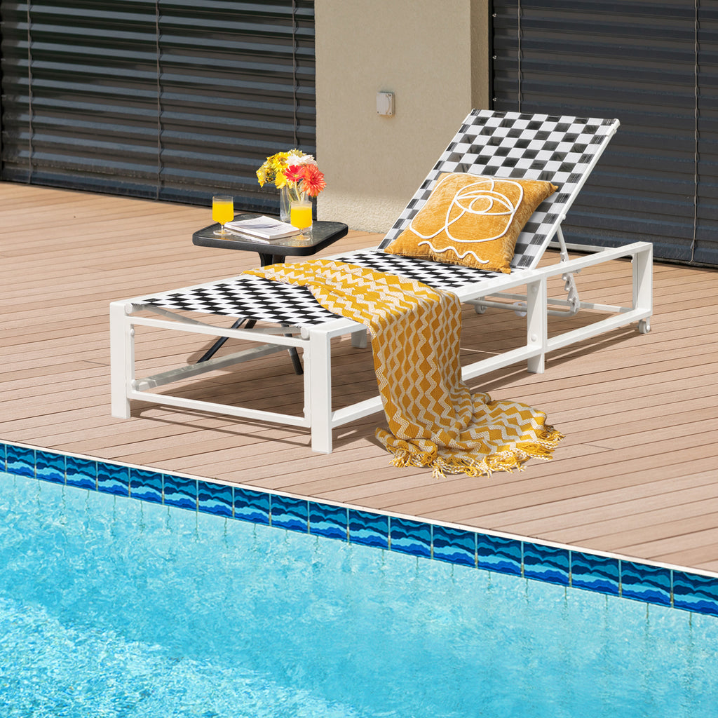 Outdoor Adjustable Patio Chaise Lounge Chair with Wheels and Sturdy