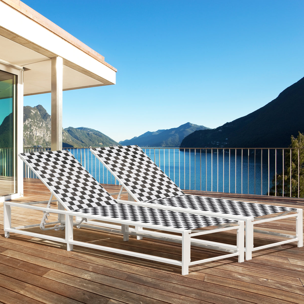 Outdoor Adjustable Patio Chaise Lounge Chair with Wheels and Sturdy