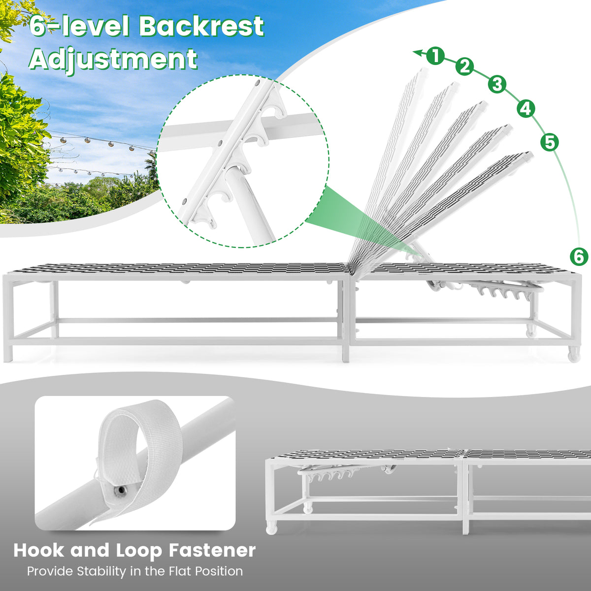 Outdoor Adjustable Patio Chaise Lounge Chair with Wheels and Sturdy