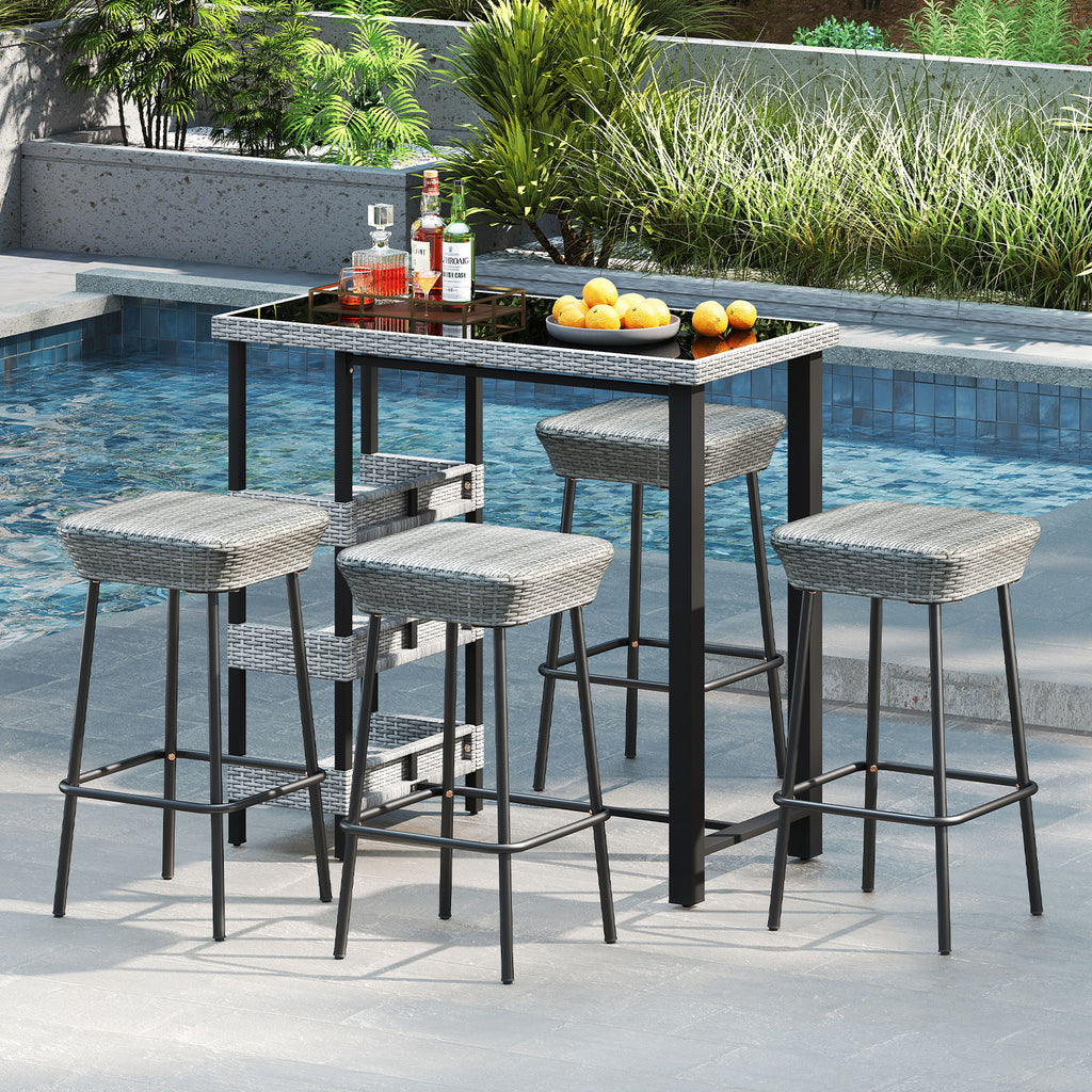 29.5" Patio Bar Stools Set of 2, Rattan Seat - Mix Gray