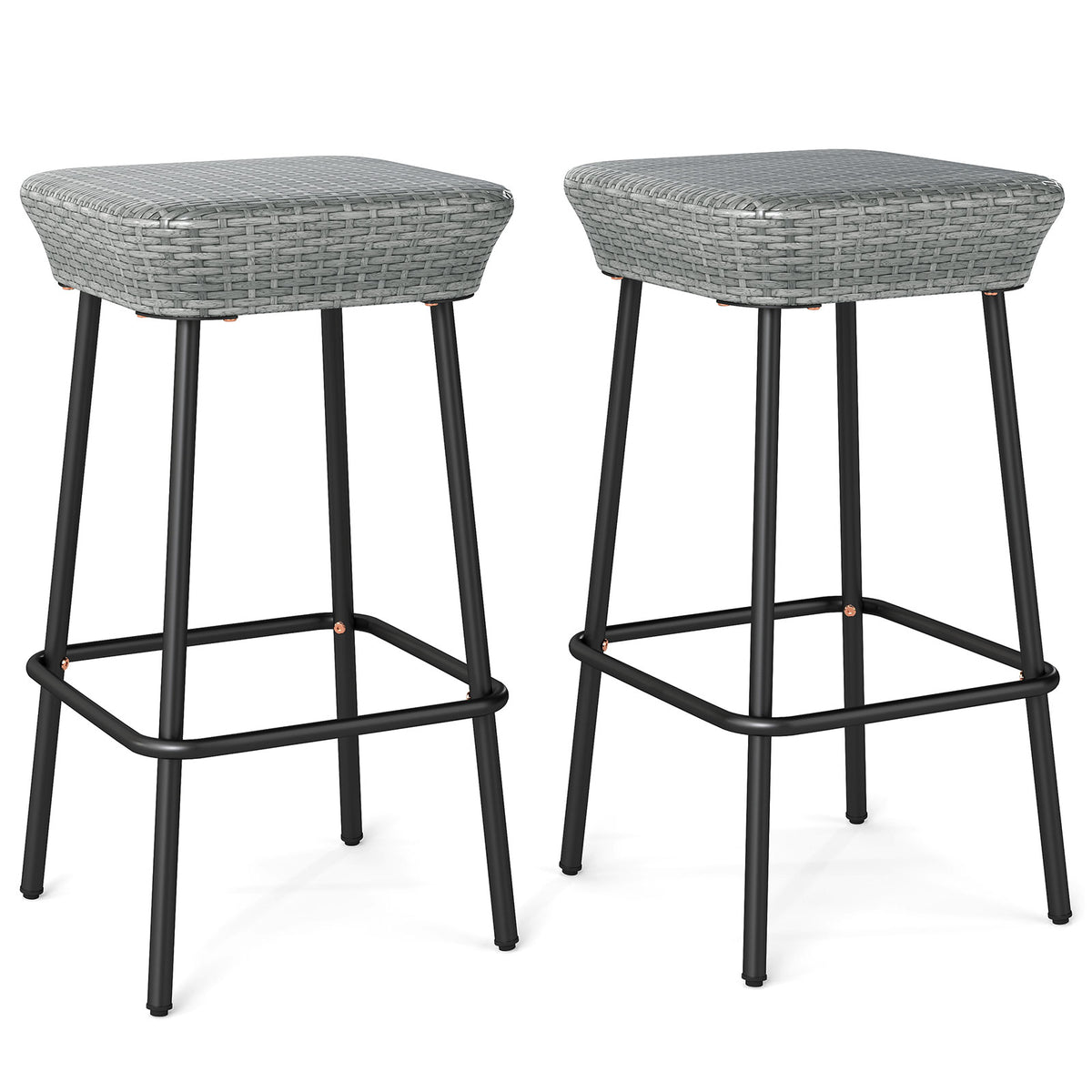 29.5" Patio Bar Stools Set of 2, Rattan Seat - Mix Gray