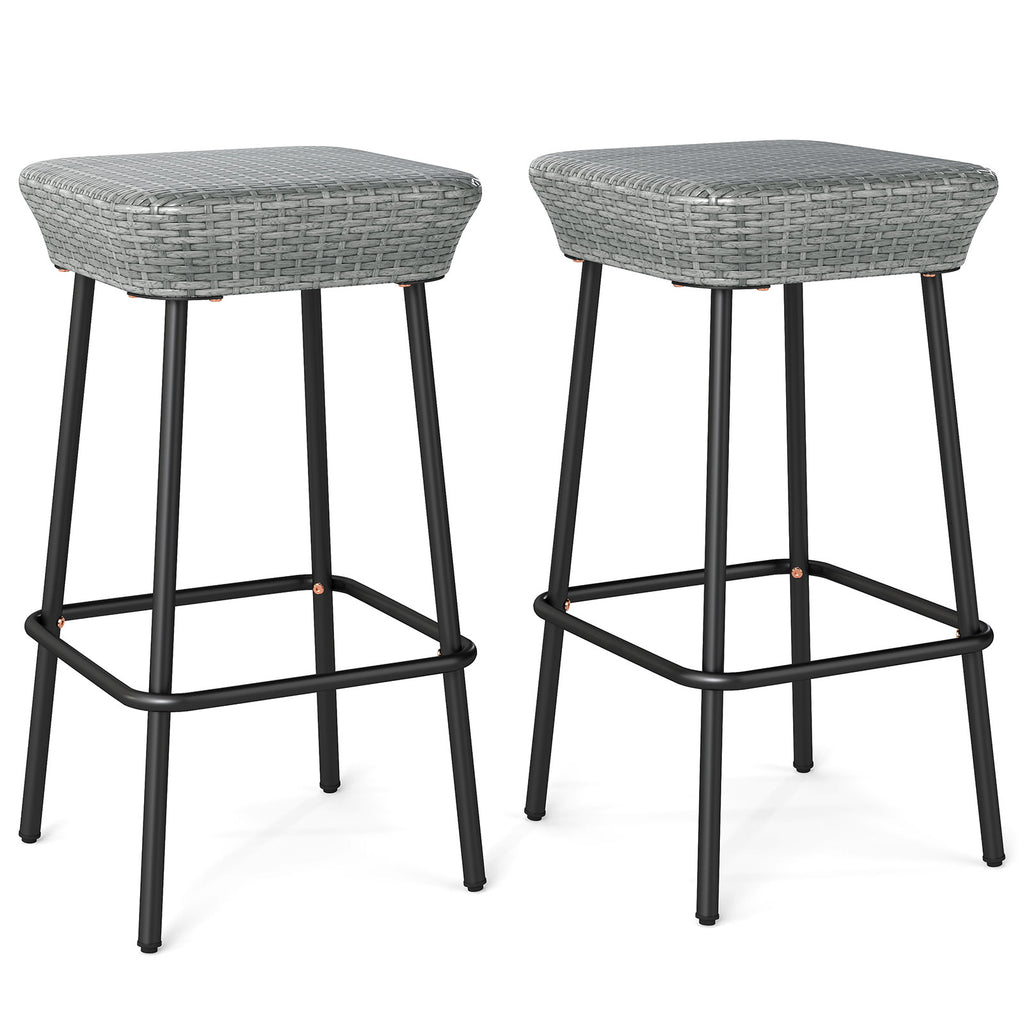 Rattan Swivel Barstools Set of 2 with Curved Back - Black