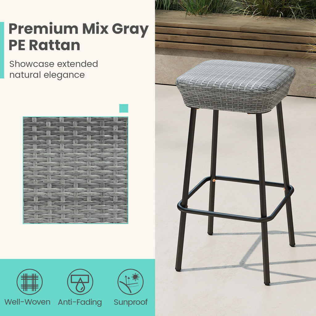 29.5" Patio Bar Stools Set of 2, Rattan Seat - Mix Gray
