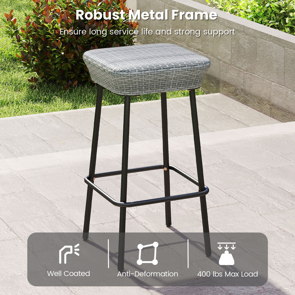 29.5" Patio Bar Stools Set of 2, Rattan Seat - Mix Gray