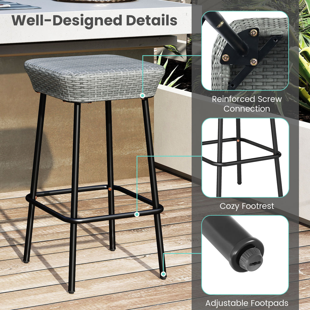 29.5" Patio Bar Stools Set of 2, Rattan Seat - Mix Gray
