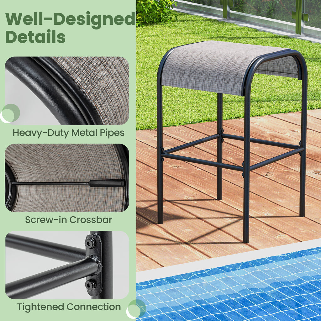 29.5" Patio Bar Stools Set of 2, Rattan Seat - Mix Gray
