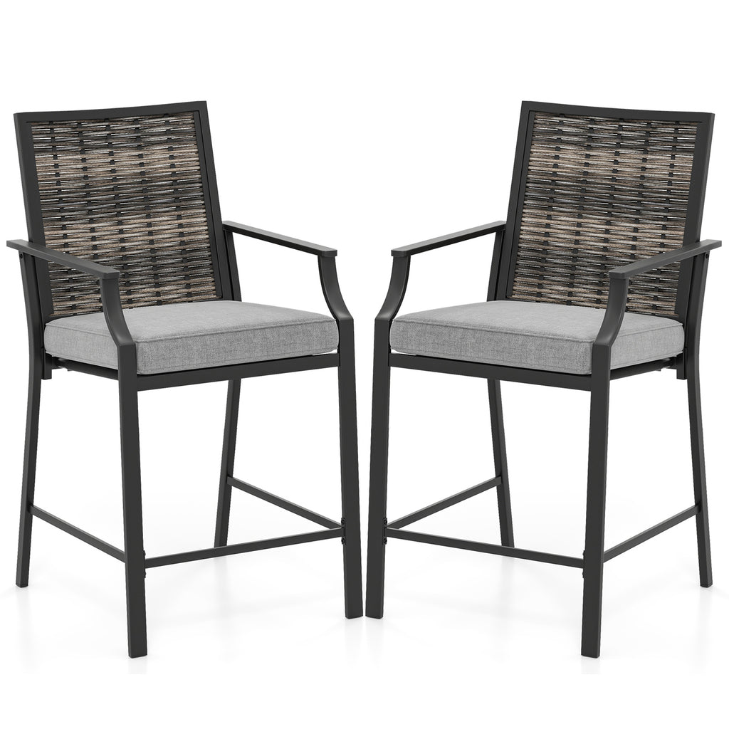2 Pieces Patio Bar Stool with Height Cushion and Armrest