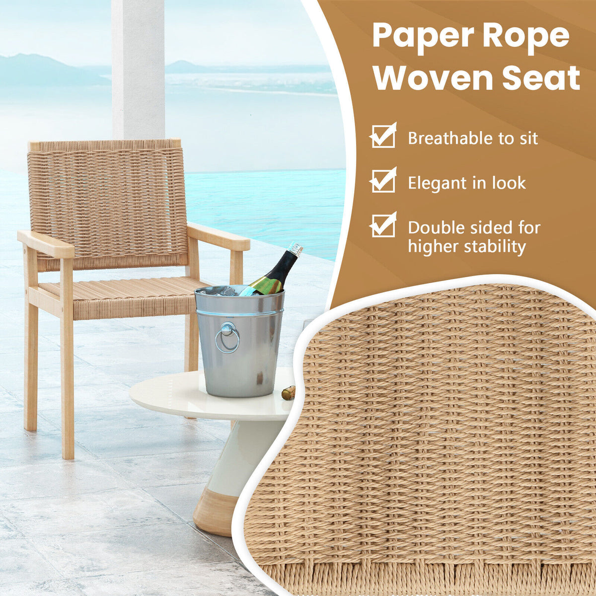 Wood Patio Chairs Set of 2 - Natural