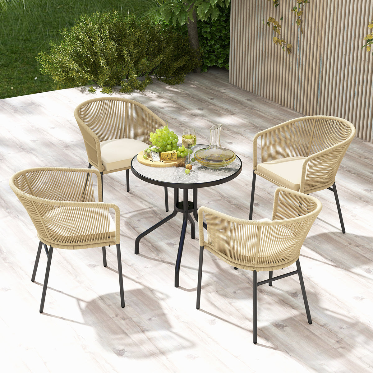 Patio Chairs Set of 4 with Seat Cushion and Curved Backrest for