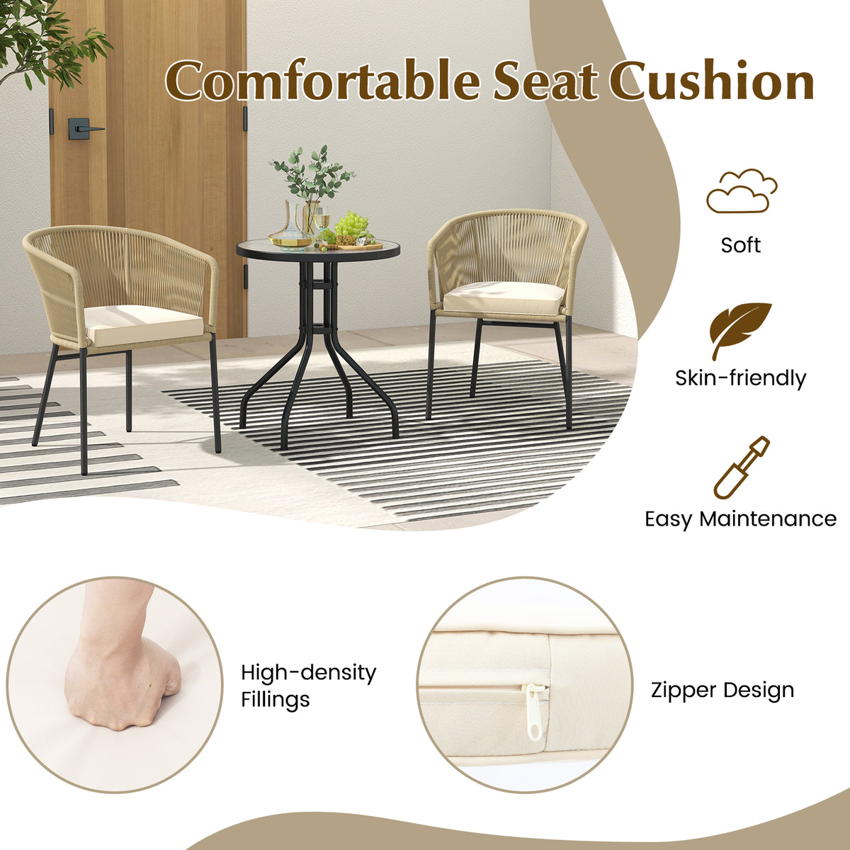 Patio Chairs Set of 4 with Seat Cushion and Curved Backrest for