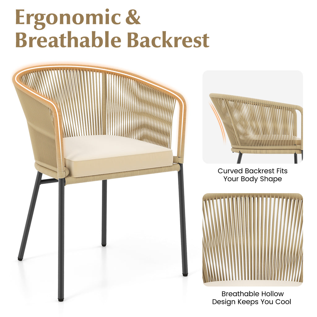 Patio Chairs Set of 4 with Seat Cushion and Curved Backrest for