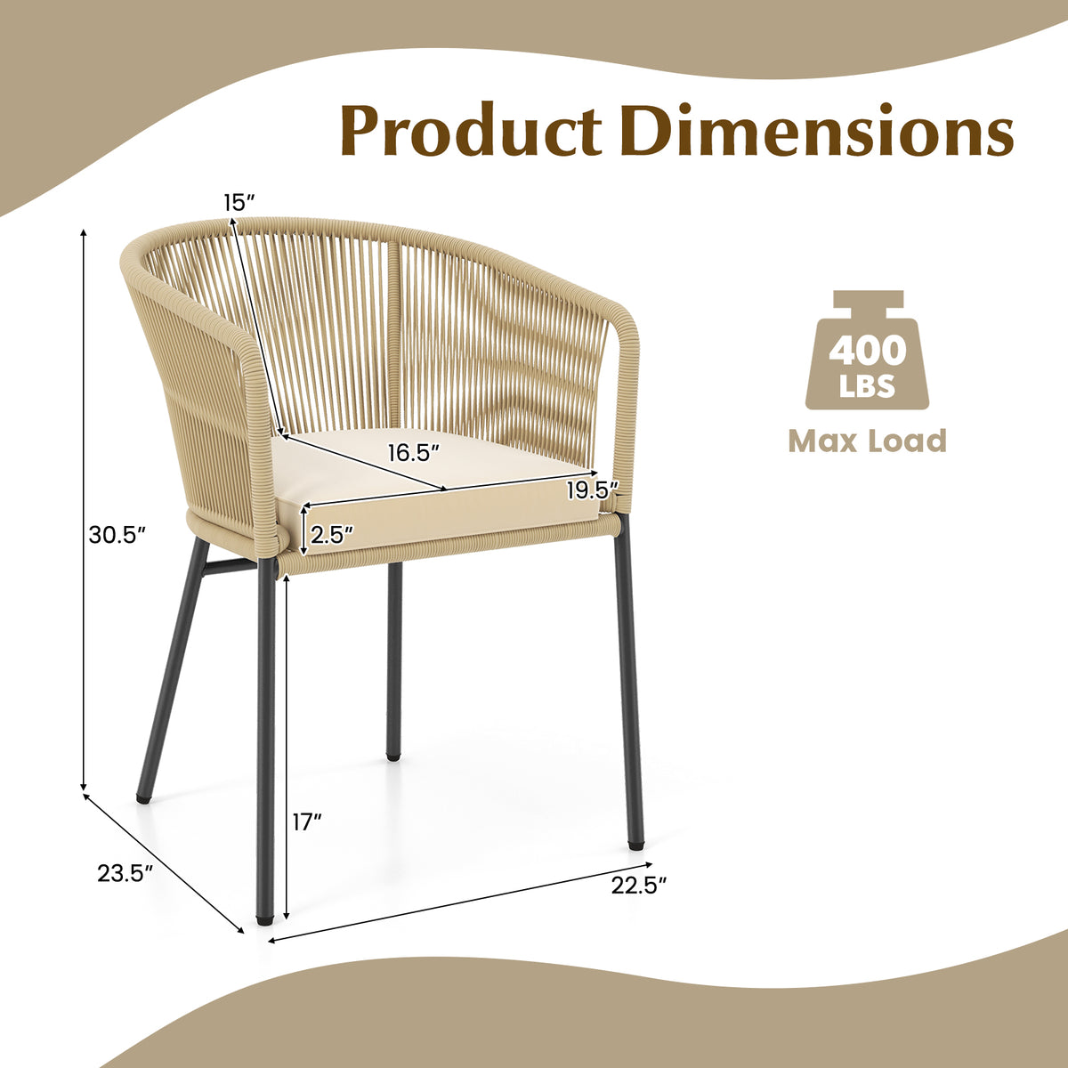 Patio Chairs Set of 4 with Seat Cushion and Curved Backrest for