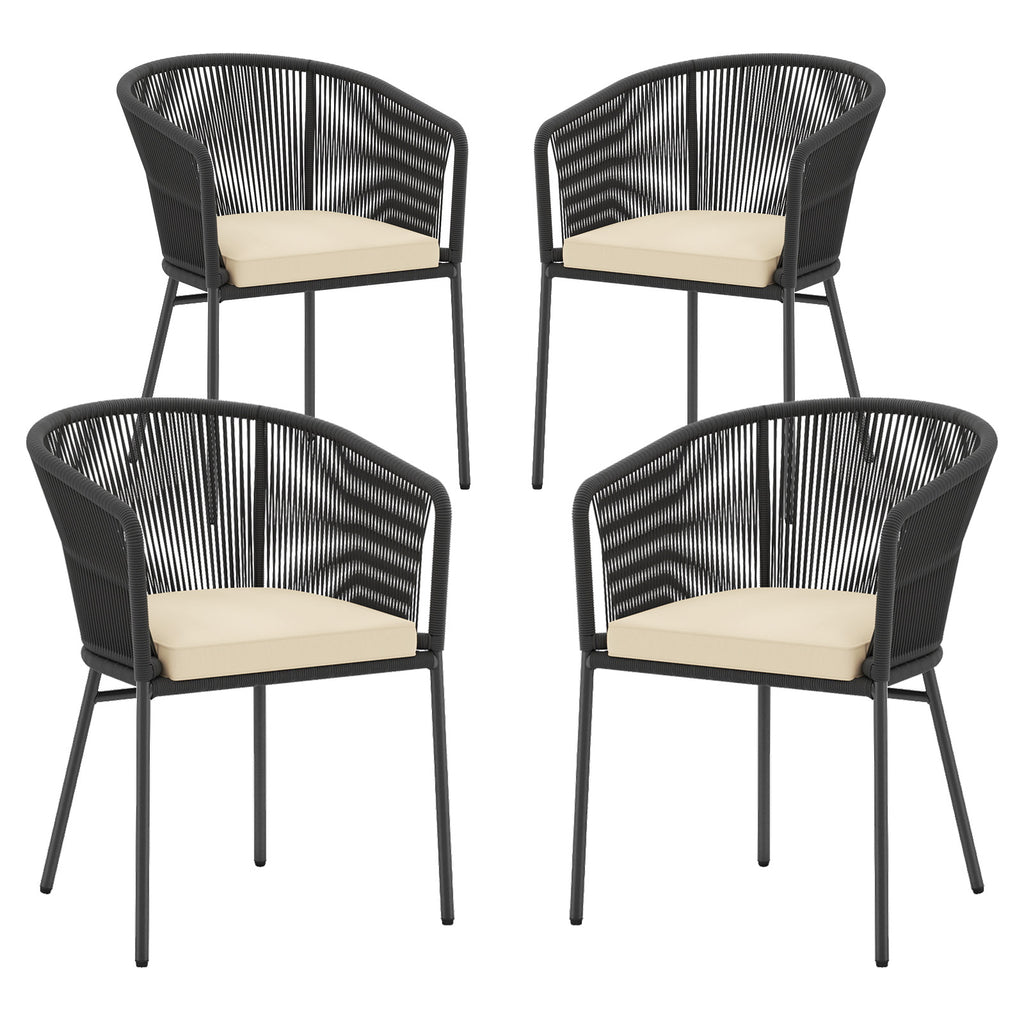Patio Chairs Set of 4 with Seat Cushion and Curved Backrest for
