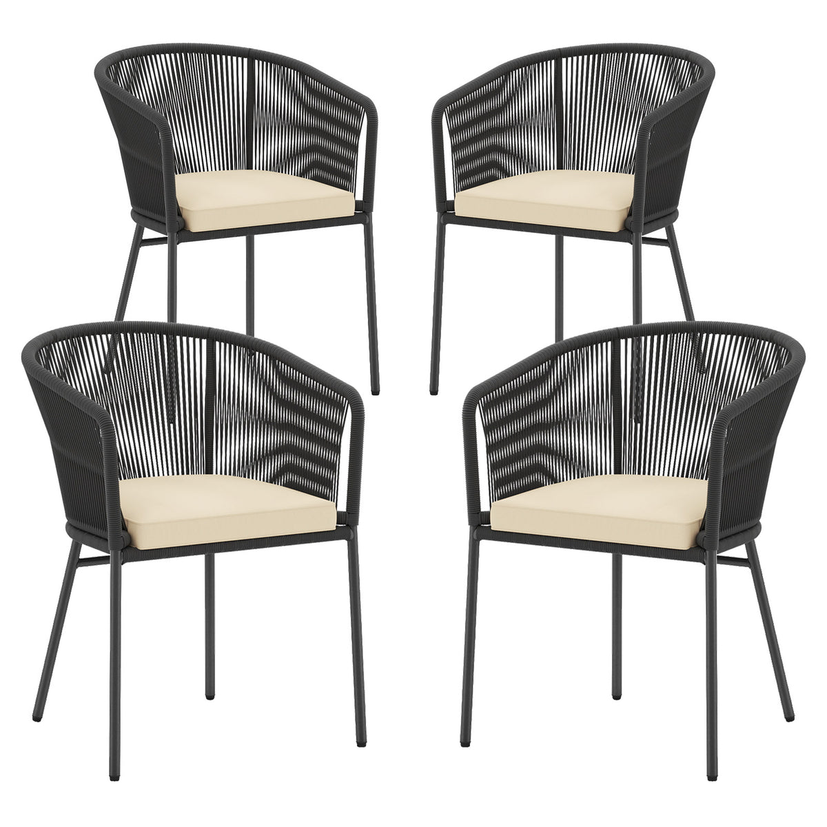 Patio Chairs Set of 4 with Seat Cushion and Curved Backrest for